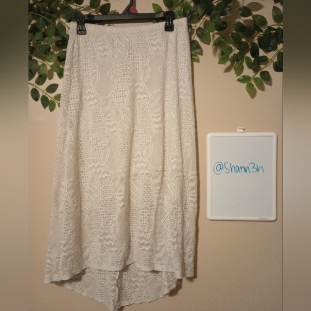 Womens Bobeau Lace Midi Skirt - M - Cream